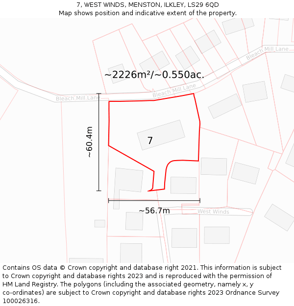 7, WEST WINDS, MENSTON, ILKLEY, LS29 6QD: Plot and title map