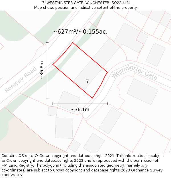 7, WESTMINSTER GATE, WINCHESTER, SO22 4LN: Plot and title map