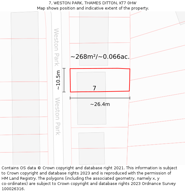 7, WESTON PARK, THAMES DITTON, KT7 0HW: Plot and title map