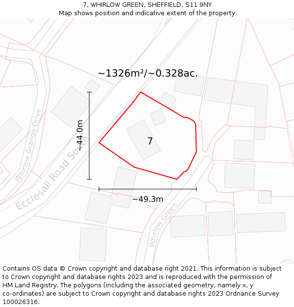 7, WHIRLOW GREEN, SHEFFIELD, S11 9NY: Plot and title map