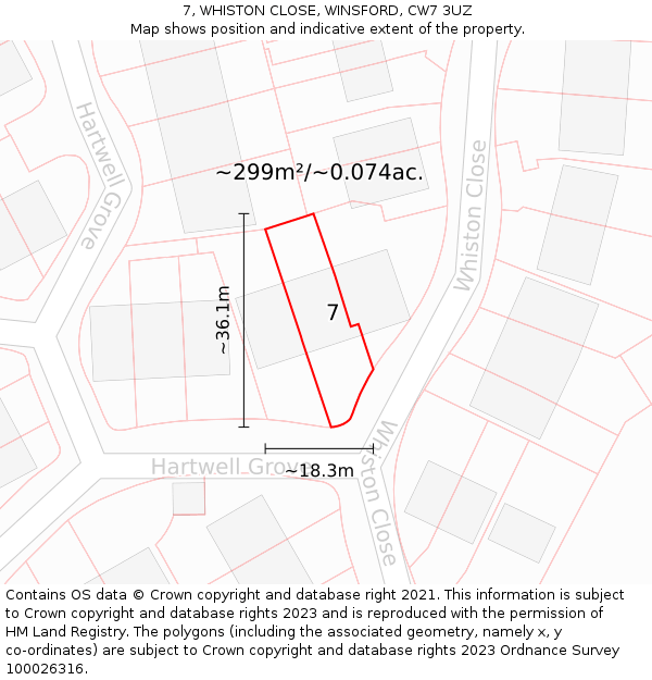 7, WHISTON CLOSE, WINSFORD, CW7 3UZ: Plot and title map