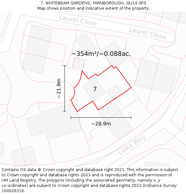 7, WHITEBEAM GARDENS, FARNBOROUGH, GU14 0PS: Plot and title map