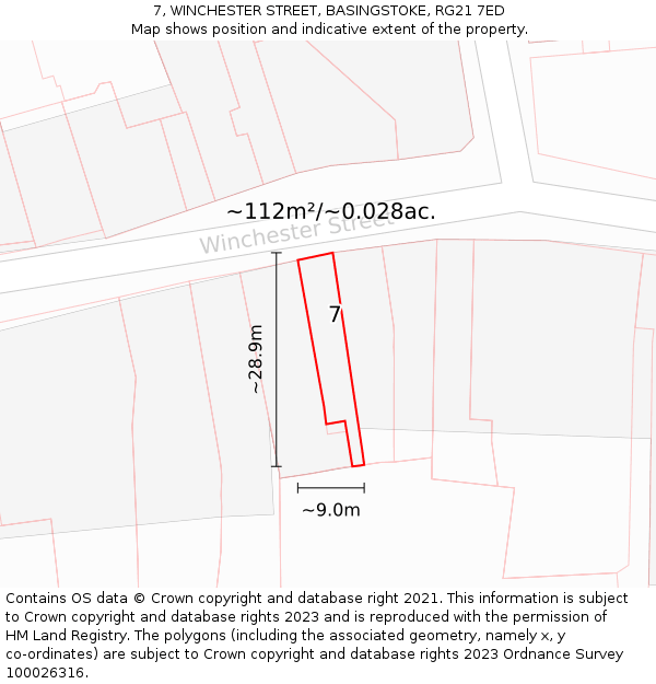 7, WINCHESTER STREET, BASINGSTOKE, RG21 7ED: Plot and title map