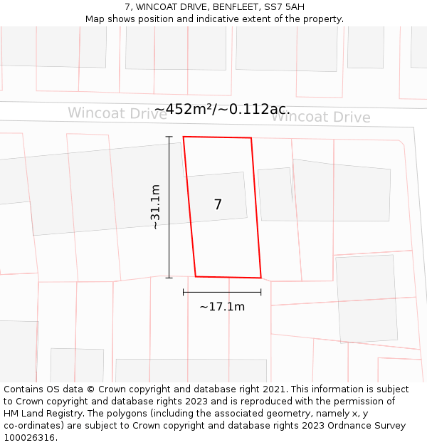 7, WINCOAT DRIVE, BENFLEET, SS7 5AH: Plot and title map