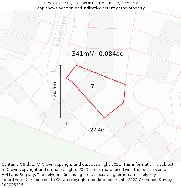 7, WOOD SYKE, DODWORTH, BARNSLEY, S75 3SZ: Plot and title map