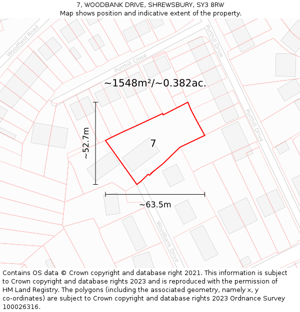 7, WOODBANK DRIVE, SHREWSBURY, SY3 8RW: Plot and title map
