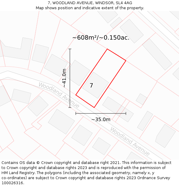 7, WOODLAND AVENUE, WINDSOR, SL4 4AG: Plot and title map