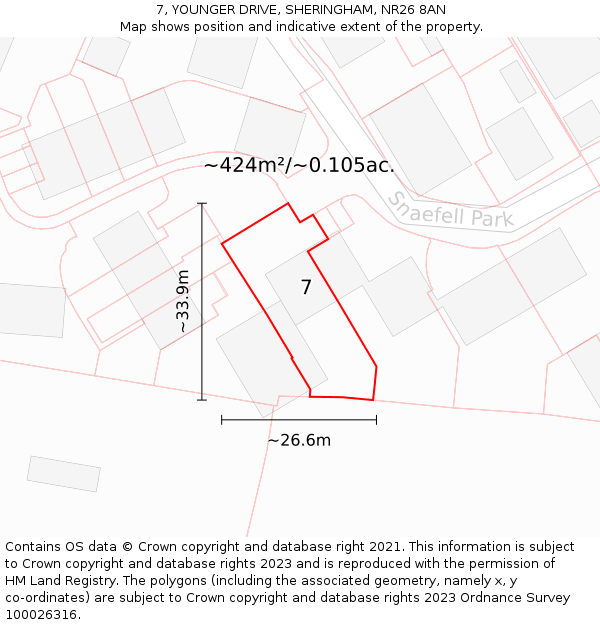 7, YOUNGER DRIVE, SHERINGHAM, NR26 8AN: Plot and title map