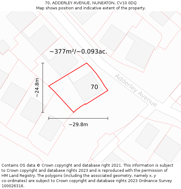 70, ADDERLEY AVENUE, NUNEATON, CV10 0DQ: Plot and title map