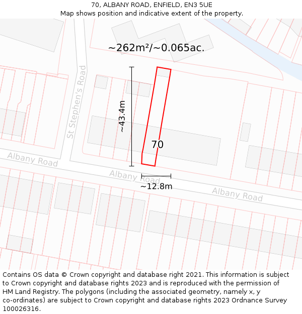 70, ALBANY ROAD, ENFIELD, EN3 5UE: Plot and title map