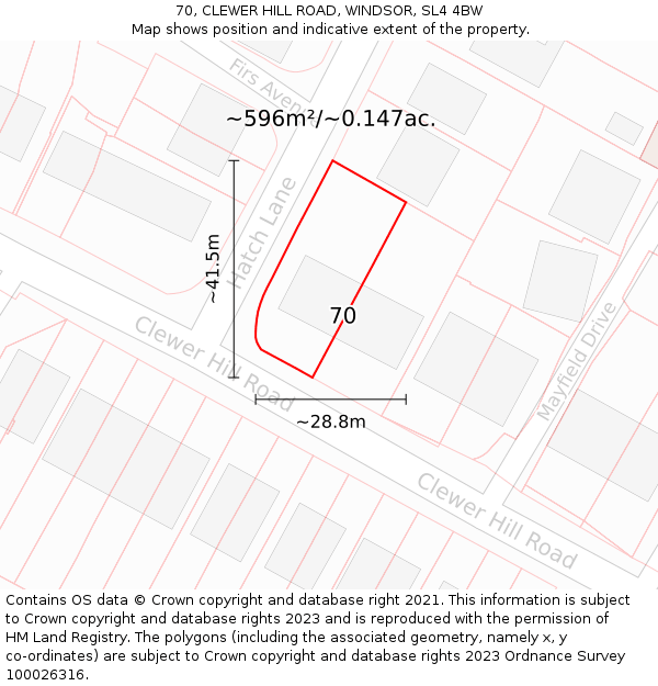 70, CLEWER HILL ROAD, WINDSOR, SL4 4BW: Plot and title map