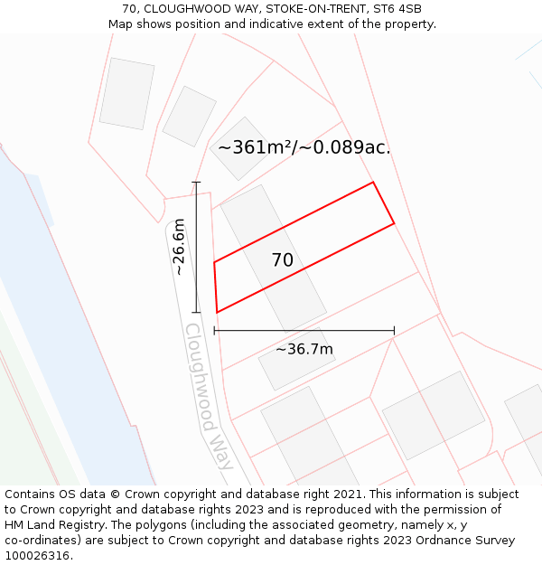 70, CLOUGHWOOD WAY, STOKE-ON-TRENT, ST6 4SB: Plot and title map