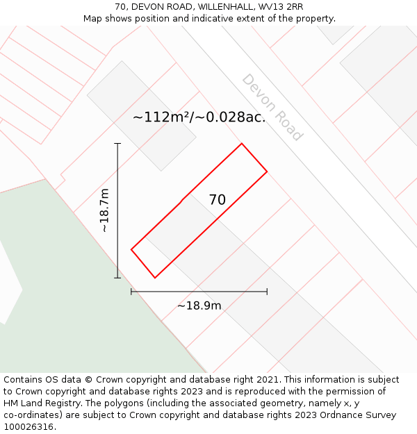 70, DEVON ROAD, WILLENHALL, WV13 2RR: Plot and title map