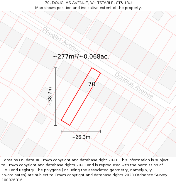 70, DOUGLAS AVENUE, WHITSTABLE, CT5 1RU: Plot and title map