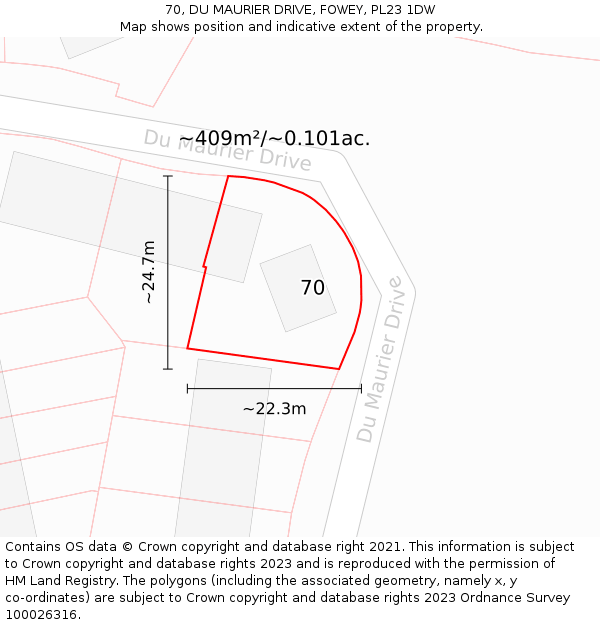 70, DU MAURIER DRIVE, FOWEY, PL23 1DW: Plot and title map