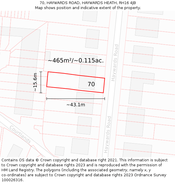 70, HAYWARDS ROAD, HAYWARDS HEATH, RH16 4JB: Plot and title map