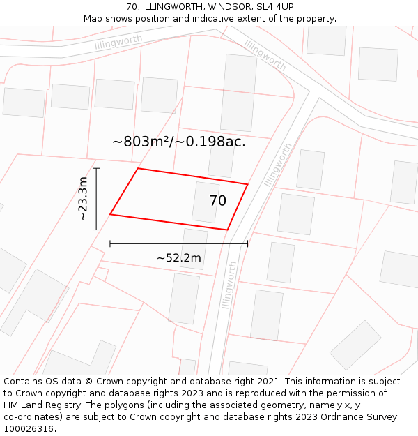 70, ILLINGWORTH, WINDSOR, SL4 4UP: Plot and title map