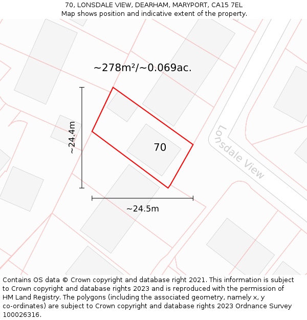 70, LONSDALE VIEW, DEARHAM, MARYPORT, CA15 7EL: Plot and title map