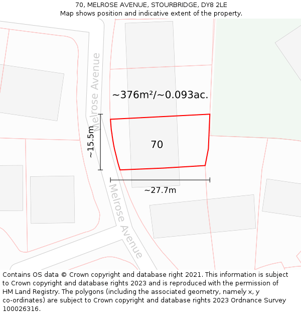70, MELROSE AVENUE, STOURBRIDGE, DY8 2LE: Plot and title map
