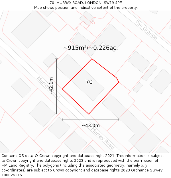 70, MURRAY ROAD, LONDON, SW19 4PE: Plot and title map