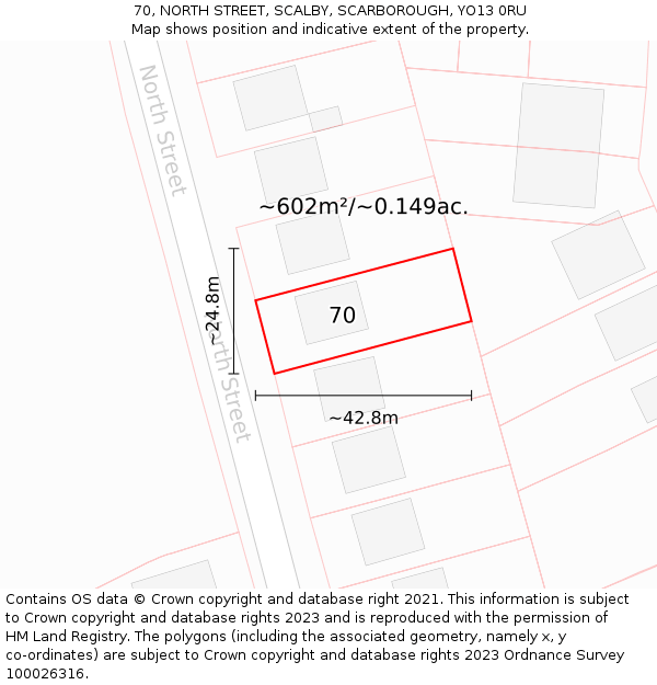 70, NORTH STREET, SCALBY, SCARBOROUGH, YO13 0RU: Plot and title map