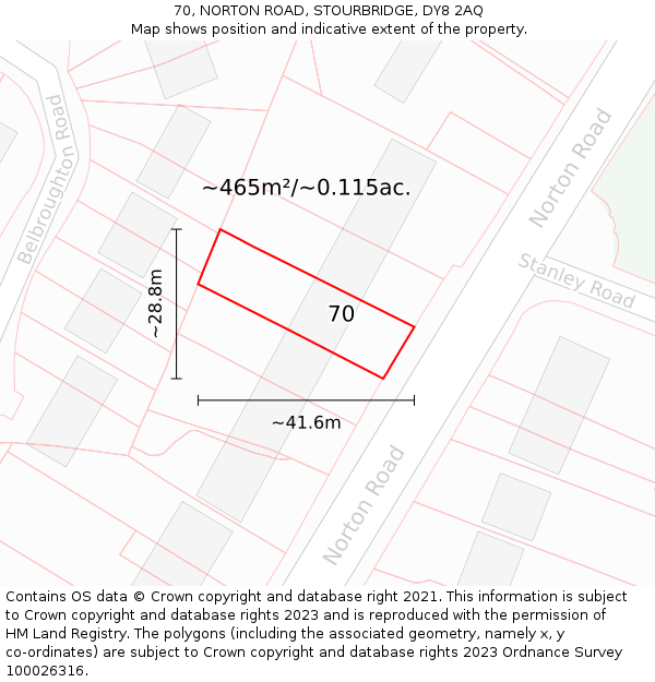 70, NORTON ROAD, STOURBRIDGE, DY8 2AQ: Plot and title map