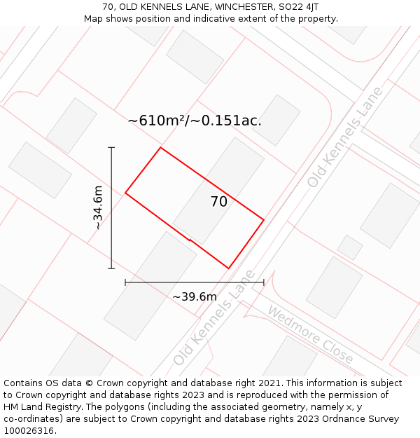 70, OLD KENNELS LANE, WINCHESTER, SO22 4JT: Plot and title map