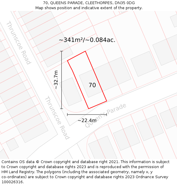 70, QUEENS PARADE, CLEETHORPES, DN35 0DG: Plot and title map