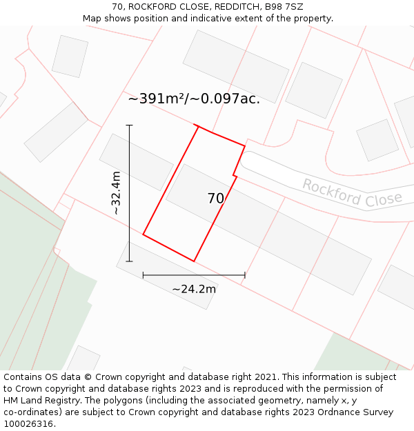 70, ROCKFORD CLOSE, REDDITCH, B98 7SZ: Plot and title map