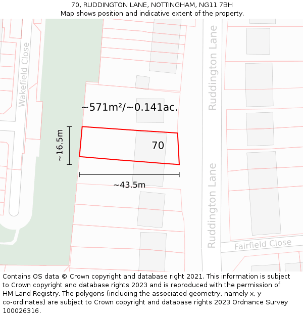 70, RUDDINGTON LANE, NOTTINGHAM, NG11 7BH: Plot and title map