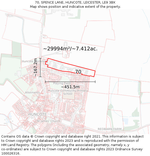 70, SPENCE LANE, HUNCOTE, LEICESTER, LE9 3BX: Plot and title map