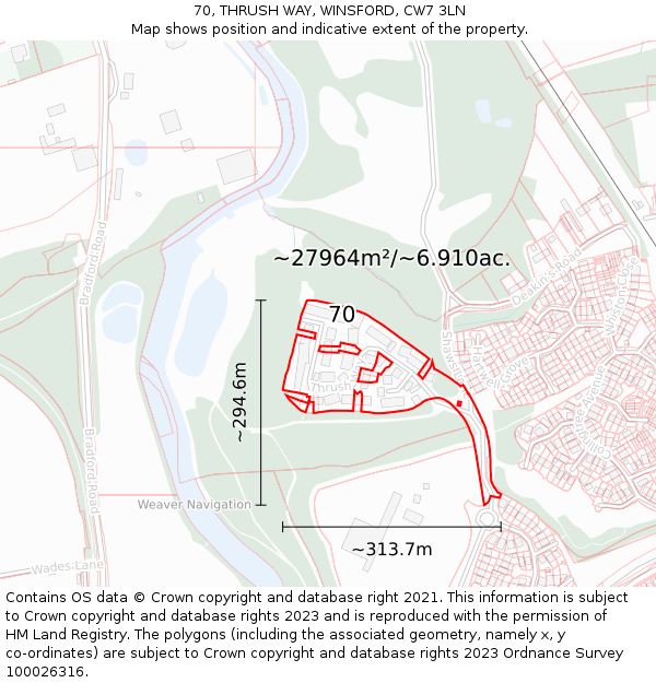 70, THRUSH WAY, WINSFORD, CW7 3LN: Plot and title map