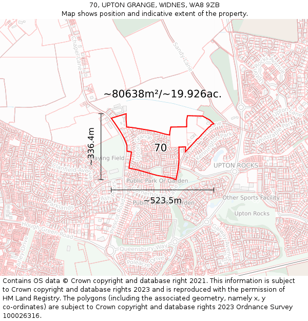 70, UPTON GRANGE, WIDNES, WA8 9ZB: Plot and title map