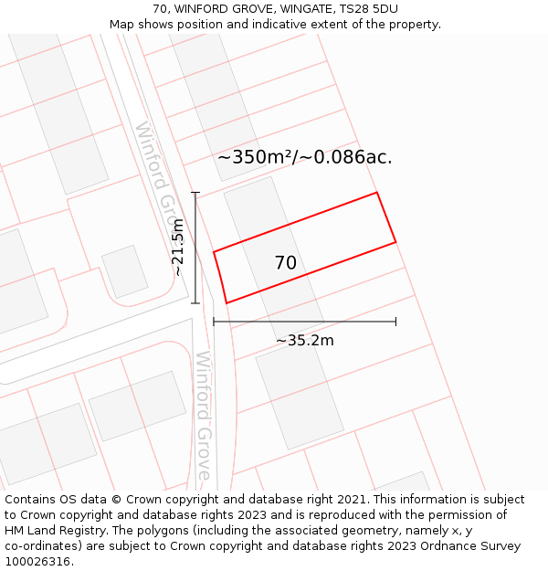 70, WINFORD GROVE, WINGATE, TS28 5DU: Plot and title map