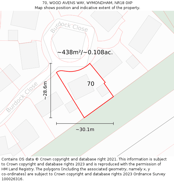 70, WOOD AVENS WAY, WYMONDHAM, NR18 0XP: Plot and title map