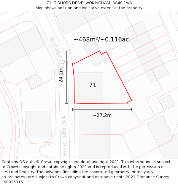 71, BISHOPS DRIVE, WOKINGHAM, RG40 1WA: Plot and title map