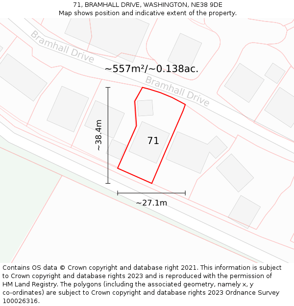 71, BRAMHALL DRIVE, WASHINGTON, NE38 9DE: Plot and title map