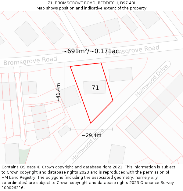 71, BROMSGROVE ROAD, REDDITCH, B97 4RL: Plot and title map