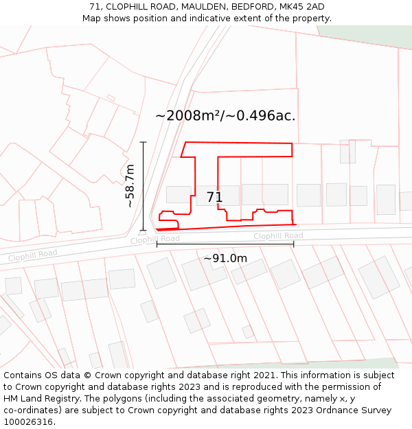 71, CLOPHILL ROAD, MAULDEN, BEDFORD, MK45 2AD: Plot and title map