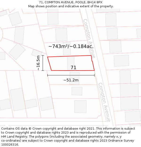 71, COMPTON AVENUE, POOLE, BH14 8PX: Plot and title map