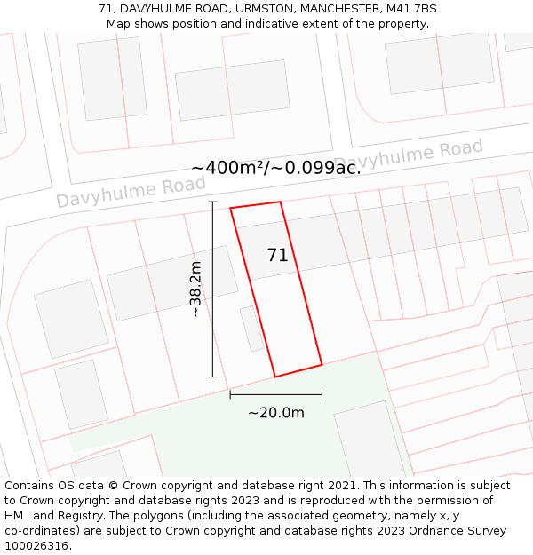 71, DAVYHULME ROAD, URMSTON, MANCHESTER, M41 7BS: Plot and title map