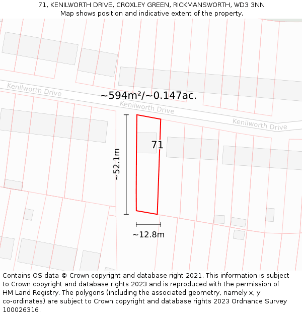 71, KENILWORTH DRIVE, CROXLEY GREEN, RICKMANSWORTH, WD3 3NN: Plot and title map