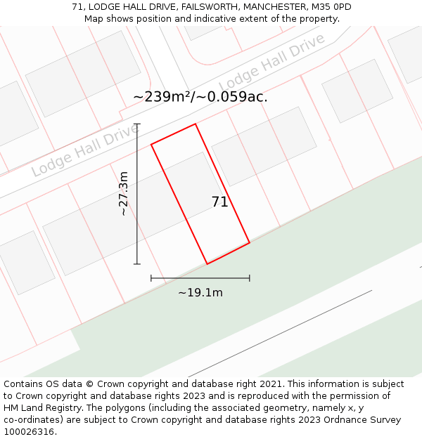 71, LODGE HALL DRIVE, FAILSWORTH, MANCHESTER, M35 0PD: Plot and title map