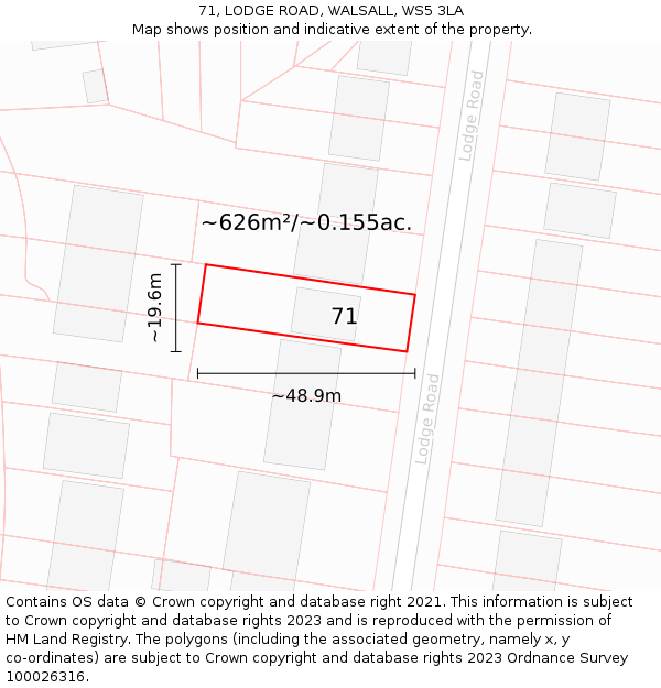 71, LODGE ROAD, WALSALL, WS5 3LA: Plot and title map