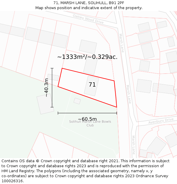 71, MARSH LANE, SOLIHULL, B91 2PF: Plot and title map