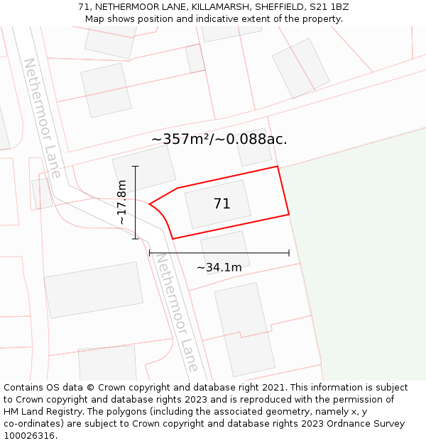 71, NETHERMOOR LANE, KILLAMARSH, SHEFFIELD, S21 1BZ: Plot and title map