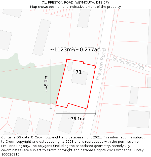 71, PRESTON ROAD, WEYMOUTH, DT3 6PY: Plot and title map