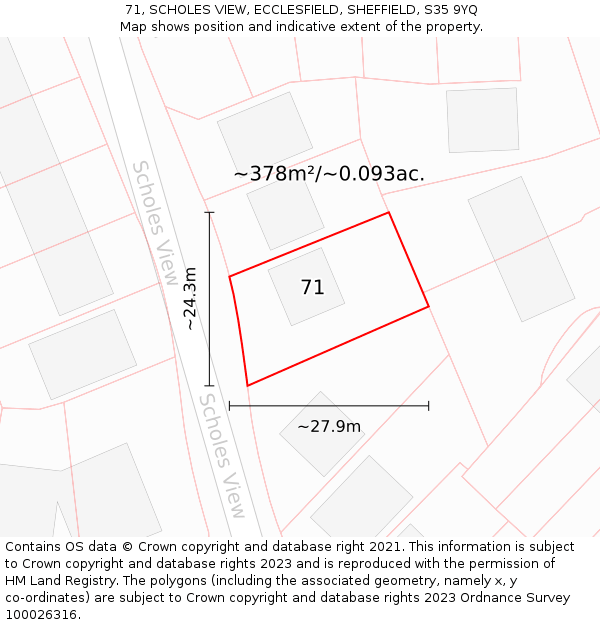 71, SCHOLES VIEW, ECCLESFIELD, SHEFFIELD, S35 9YQ: Plot and title map