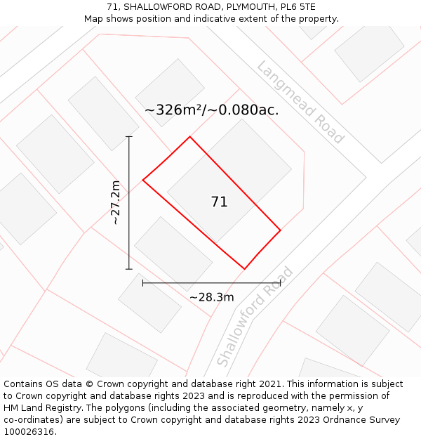 71, SHALLOWFORD ROAD, PLYMOUTH, PL6 5TE: Plot and title map