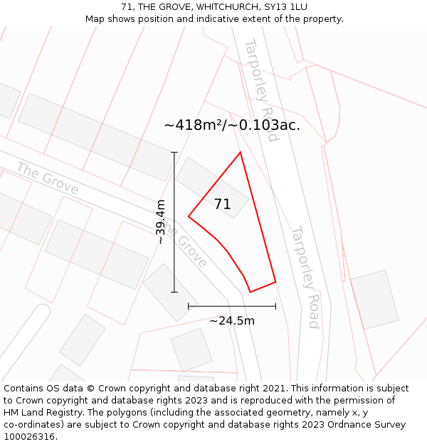 71, THE GROVE, WHITCHURCH, SY13 1LU: Plot and title map